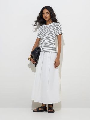 LOV White Striped Cotton-Blend T-Shirt