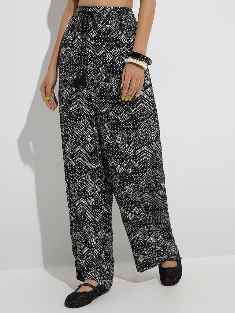 Bombay Paisley Black Tribal-Inspired Palazzos - Image 2