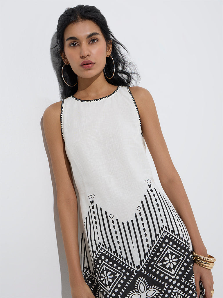 Bombay Paisley White Printed Cotton Shift Dress - Image 3