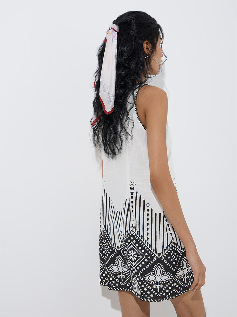 Bombay Paisley White Printed Cotton Shift Dress - Image 4