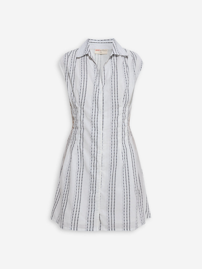 Bombay Paisley White Stripe Printed Cotton Shirt Dress - Image 5