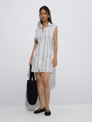 Bombay Paisley White Stripe Printed Cotton Shirt Dress