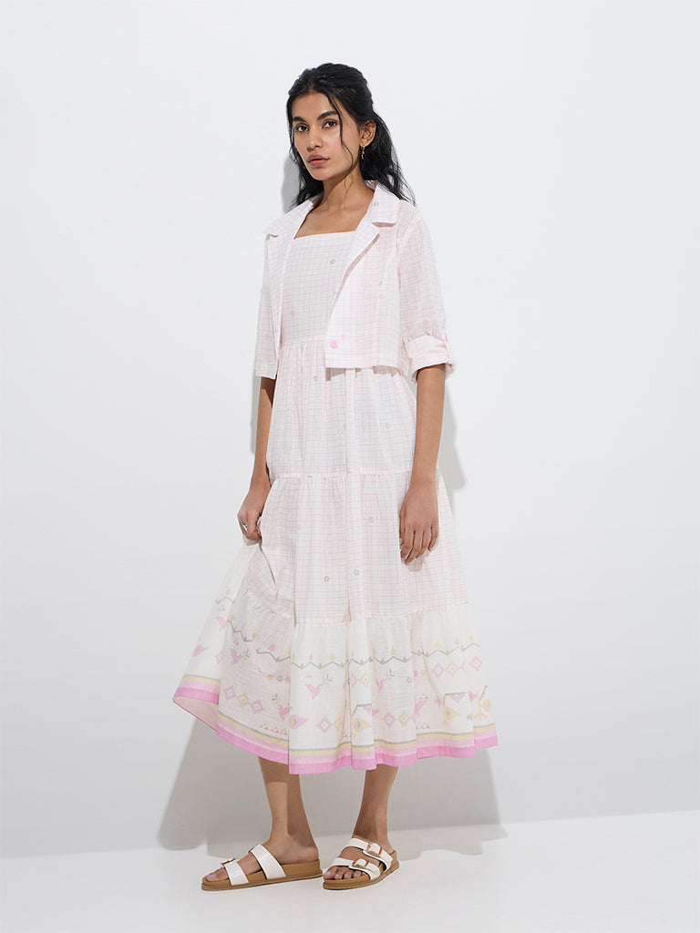 Bombay Paisley Light Pink Cotton Tiered Dress with Jacket - Image 2
