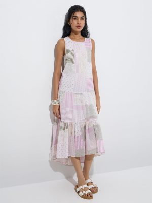 Bombay Paisley White Printed Cotton Drop-Waist Dress