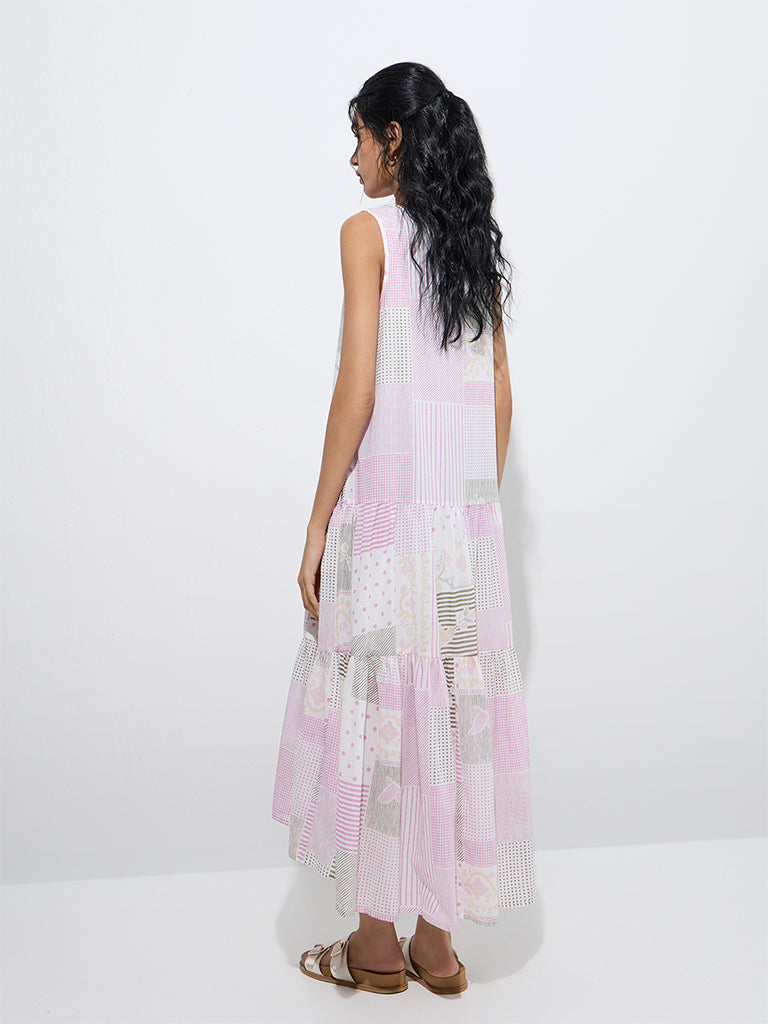 Bombay Paisley White Printed Cotton Drop-Waist Dress - Image 4