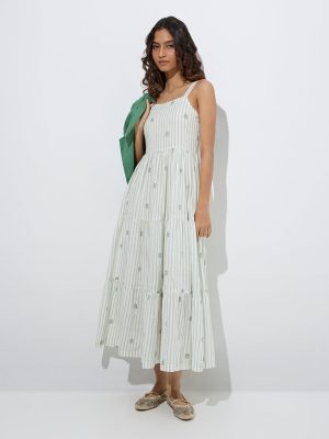 Bombay Paisley Green Cotton Tiered Dress with Jacket