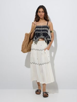 Bombay Paisley Black Embroidered Cotton Top