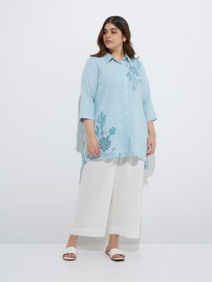 Diza Aqua Embroidered High-Low Tunic