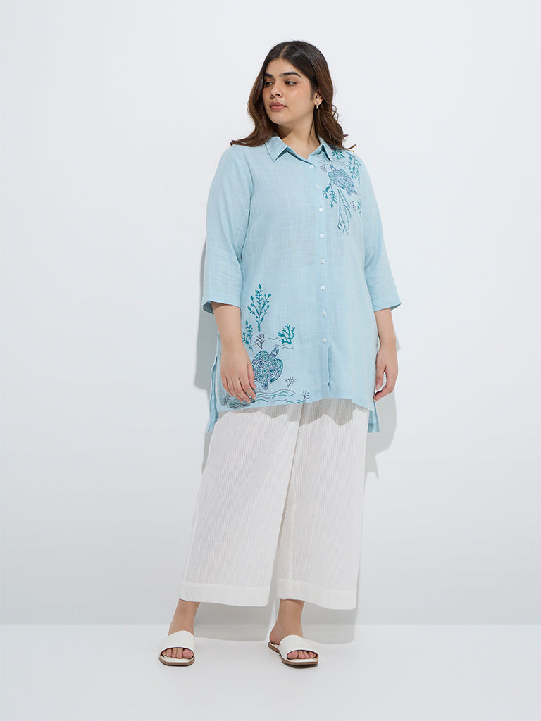 Diza Aqua Embroidered High-Low Tunic