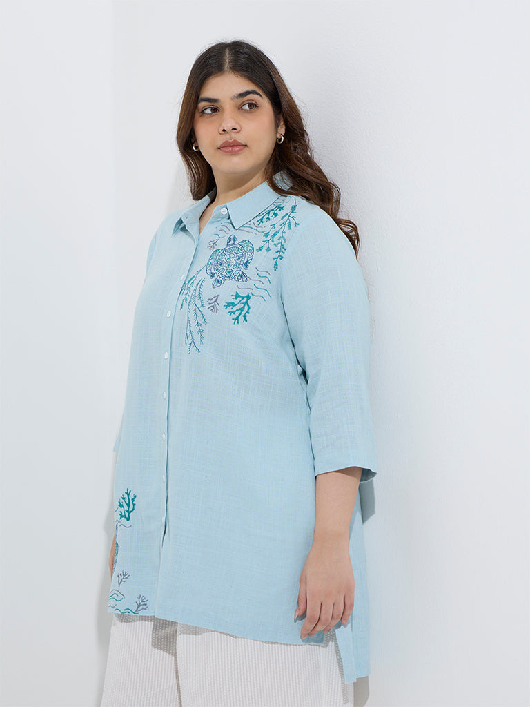 Diza Aqua Embroidered High-Low Tunic - Image 2