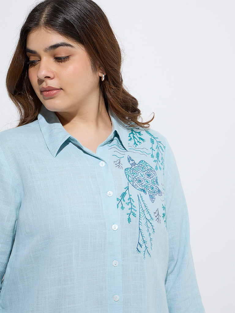 Diza Aqua Embroidered High-Low Tunic - Image 3