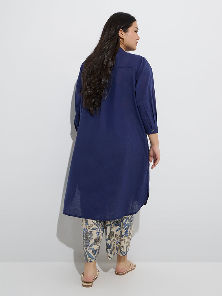 Diza Navy Embroidered Cotton Straight Kurta - Image 4