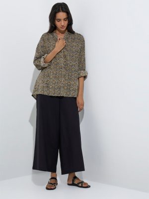 Utsa Black Solid Cotton-Blend Ethnic Pants