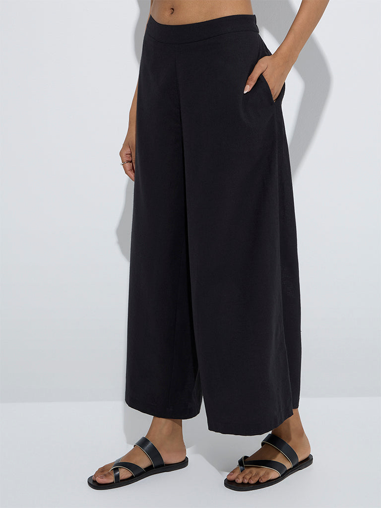 Utsa Black Solid Cotton-Blend Ethnic Pants - Image 2