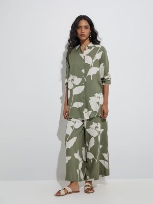 Utsa Sage Foliage Printed Palazzos