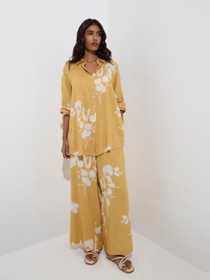 Utsa Mustard Floral Patterned Palazzos