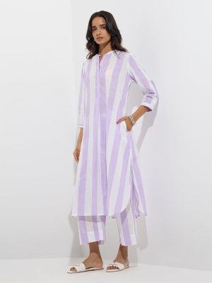 Utsa Lilac Stripe Patterned Cotton Ethnic Pants