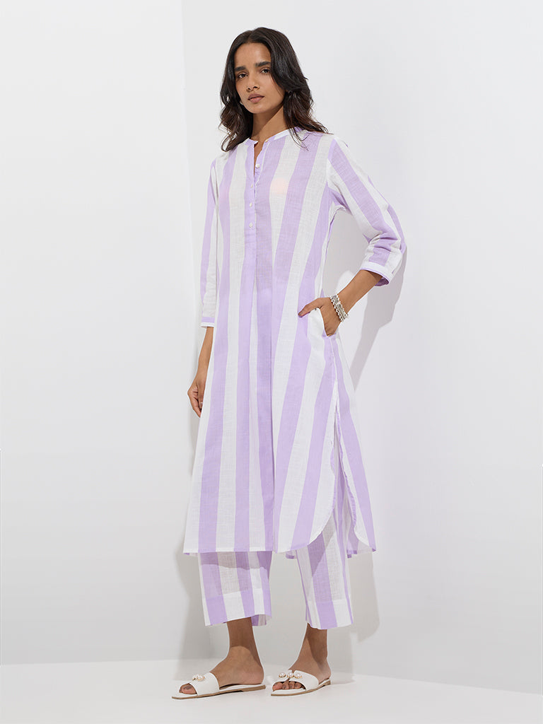 Utsa Lilac Stripe Patterned Cotton Ethnic Pants