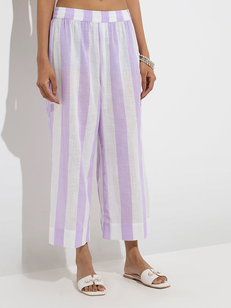 Utsa Lilac Stripe Patterned Cotton Ethnic Pants - Image 2