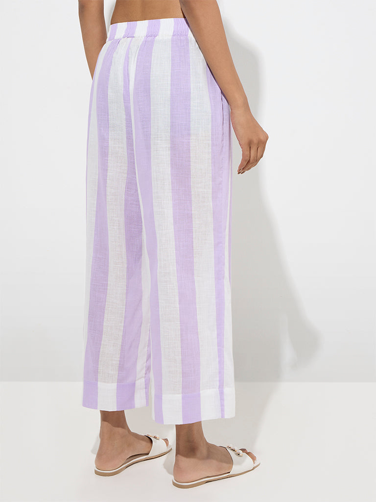 Utsa Lilac Stripe Patterned Cotton Ethnic Pants - Image 4