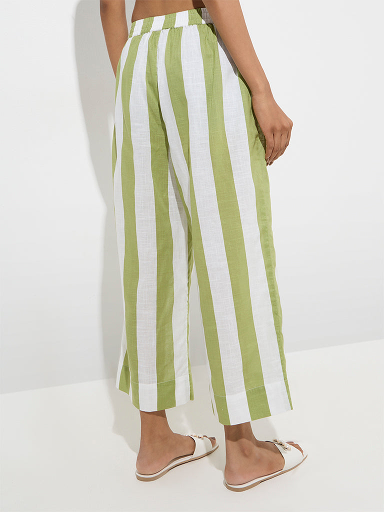 Utsa Olive Striped Cotton Ethnic Pants - Image 4