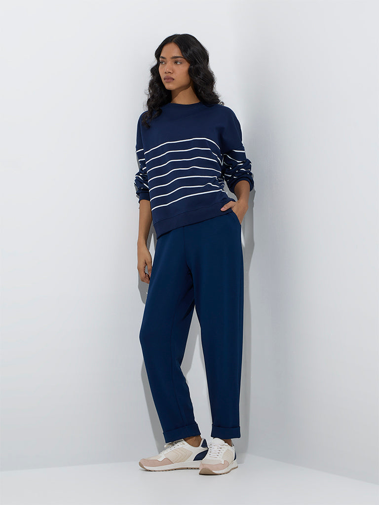 LOV Navy Striped Cotton Sweatshirt