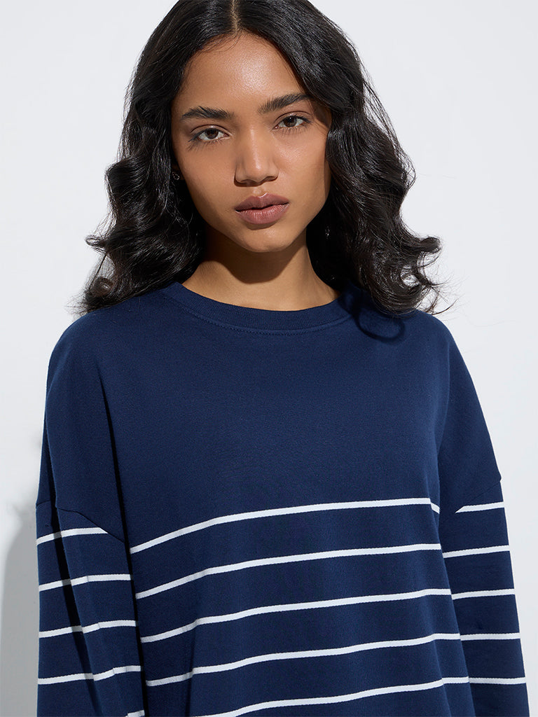 LOV Navy Striped Cotton Sweatshirt - Image 4