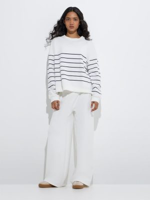 LOV White Striped Cotton Sweatshirt