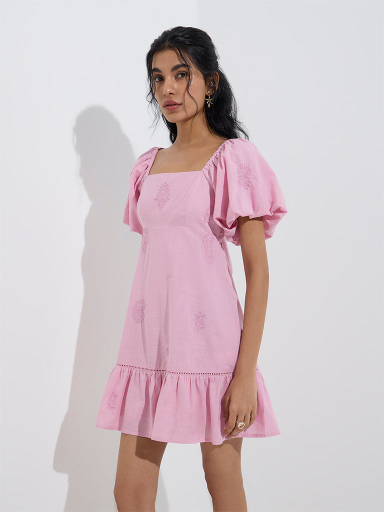 Bombay Paisley Pink Embroidered A-Line Dress - Image 2