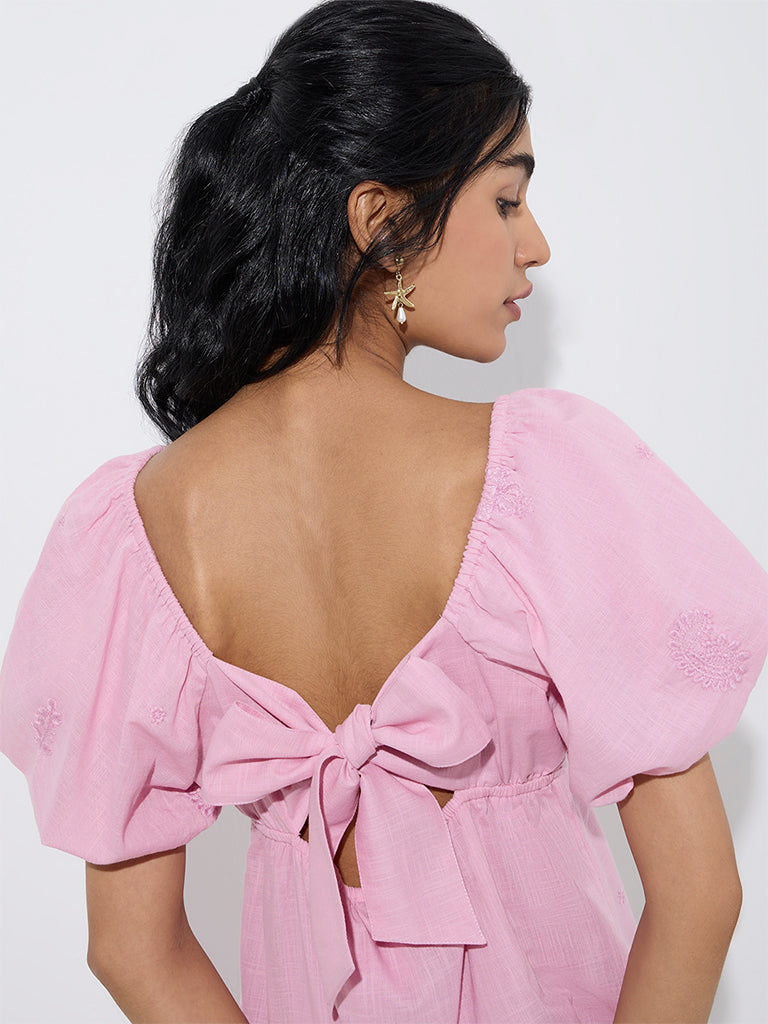 Bombay Paisley Pink Embroidered A-Line Dress - Image 3