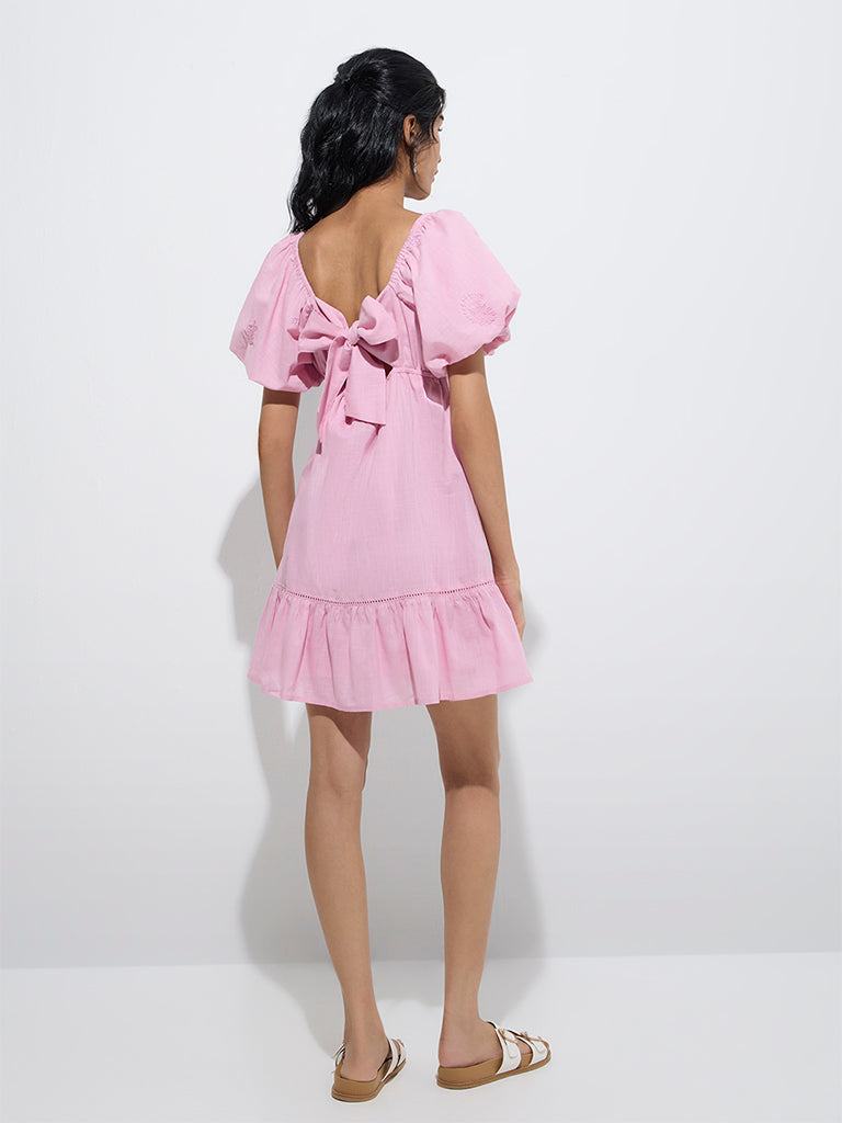 Bombay Paisley Pink Embroidered A-Line Dress - Image 4