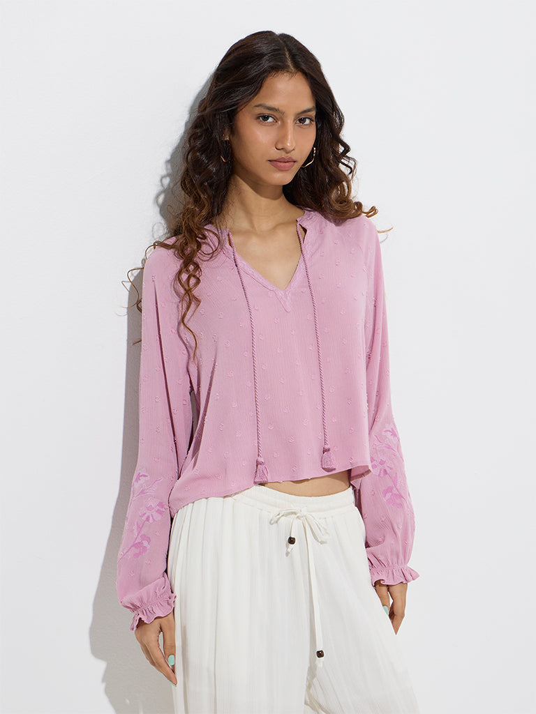 Bombay Paisley Dusty Pink Floral Embroidered Top