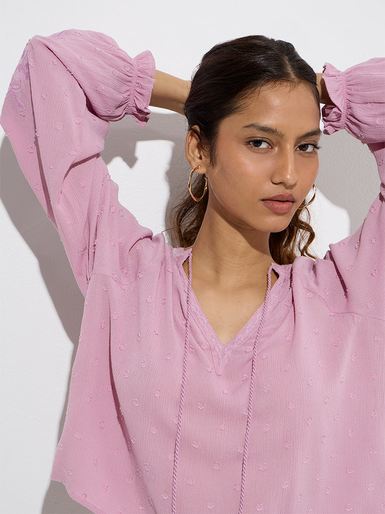 Bombay Paisley Dusty Pink Floral Embroidered Top - Image 3