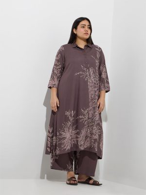 Diza Dark Brown Foliage Design Ethnic Pants