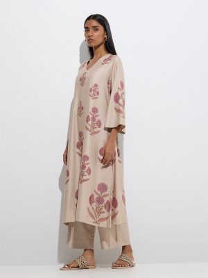 Zuba Beige Solid Ethnic Pants