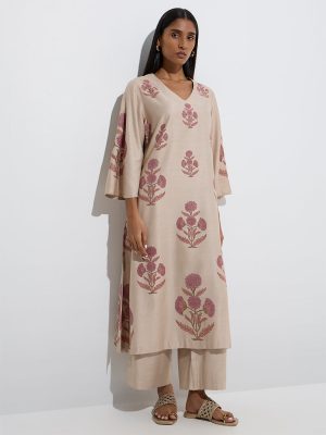 Zuba Lilac Floral Design A-Line Kurta