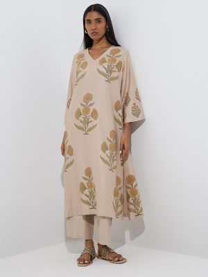 Zuba Yellow Floral Patterned A-Line Kurta