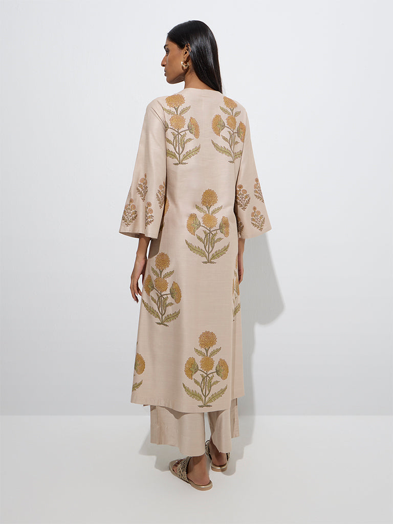 Zuba Yellow Floral Patterned A-Line Kurta - Image 4