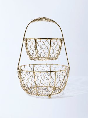 Westside Home Gold 2-Tiered Wired Storage Basket