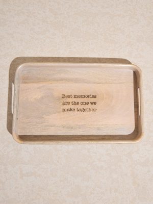 Westside Home Beige Text Design Wooden Serving Tray
