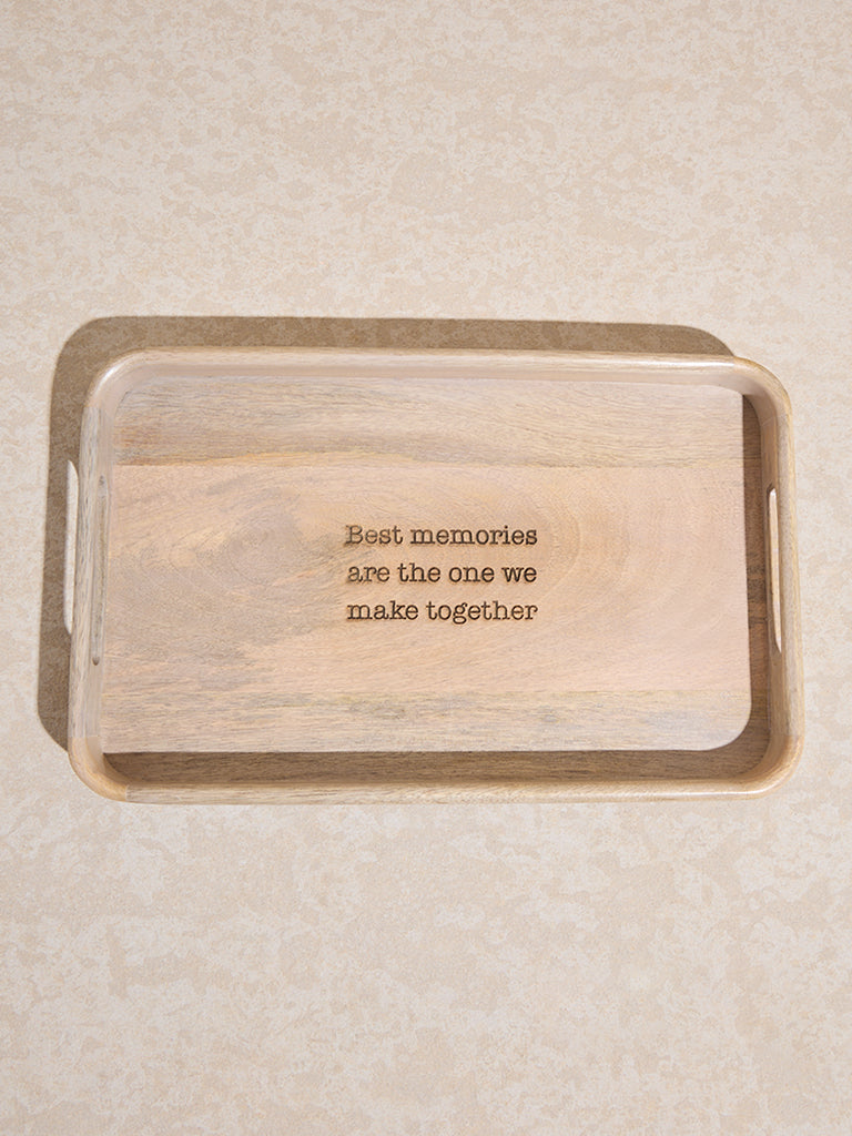 Westside Home Beige Text Design Wooden Serving Tray
