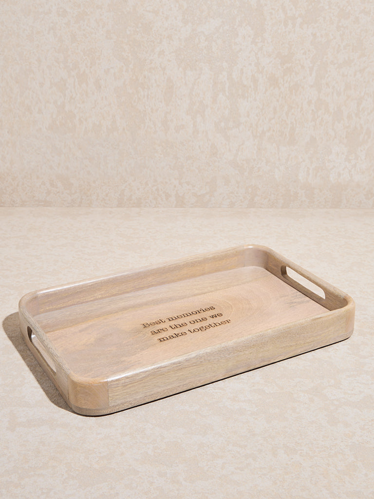 Westside Home Beige Text Design Wooden Serving Tray - Image 2