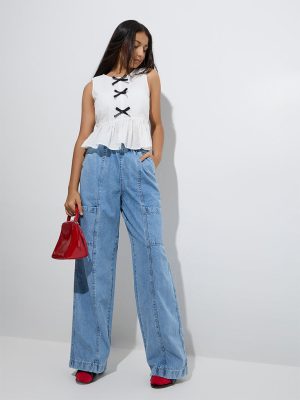 Y&F Kids Blue Wide-Leg Mid-Rise Jeans