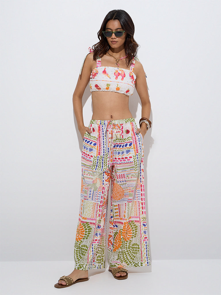 Wunderlove Multicolour Printed Cotton Beach Crop Top - Image 2