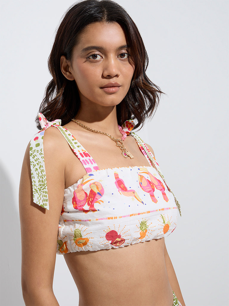 Wunderlove Multicolour Printed Cotton Beach Crop Top - Image 3