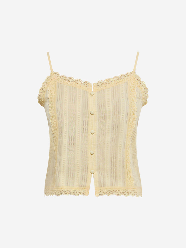 Wunderlove Yellow Lace-Detailed Cotton Camisole - Image 5