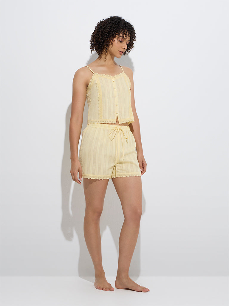 Wunderlove Yellow Lace-Detailed Cotton Camisole - Image 2