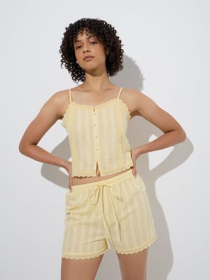 Wunderlove Yellow Lace-Detailed Cotton Camisole
