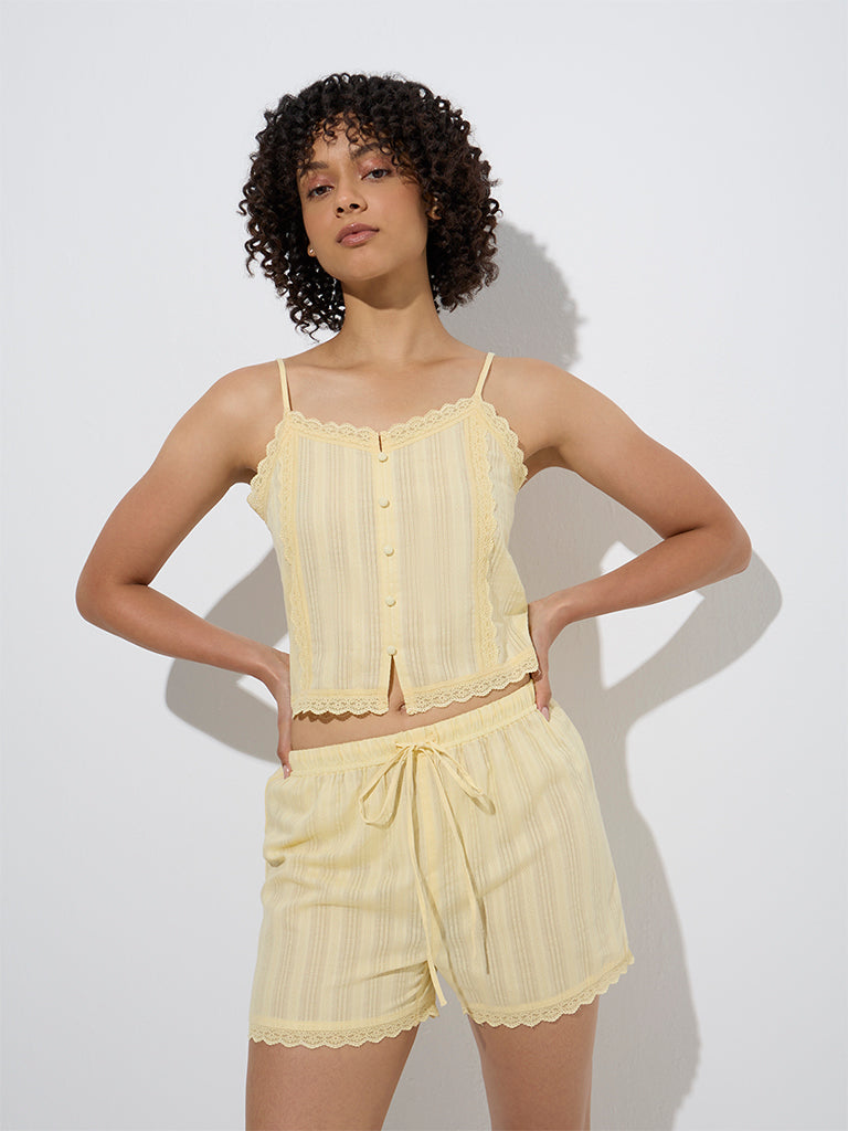 Wunderlove Yellow Lace-Detailed Cotton Camisole