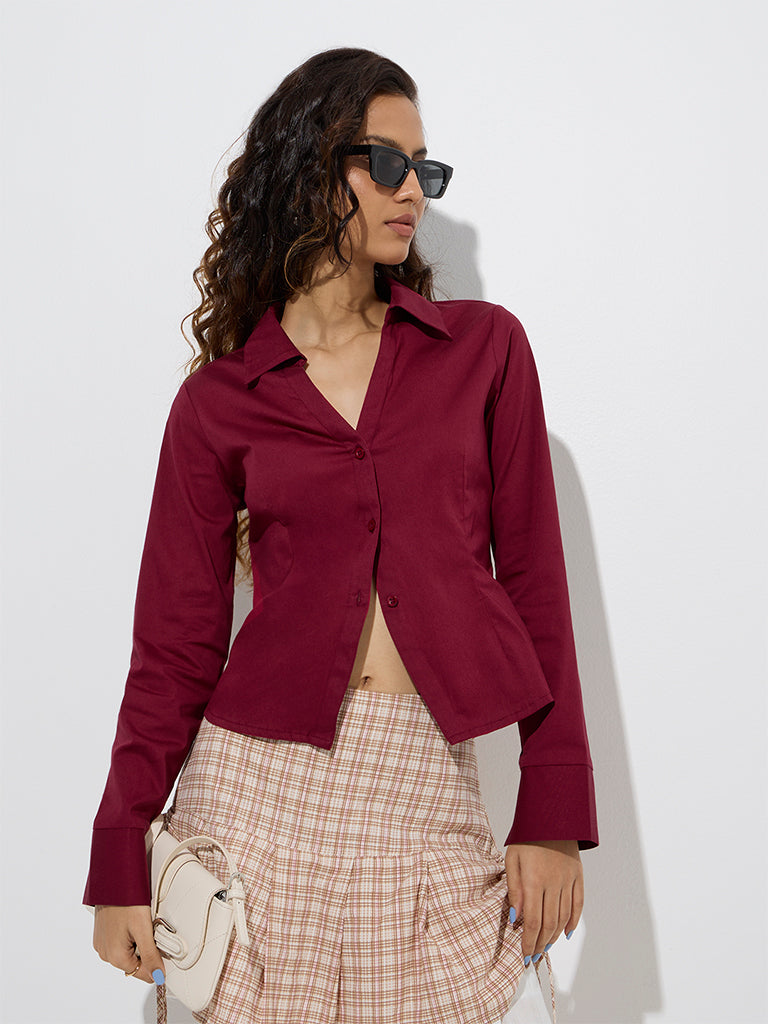 Nuon Wine Solid Cotton-Blend Shirt